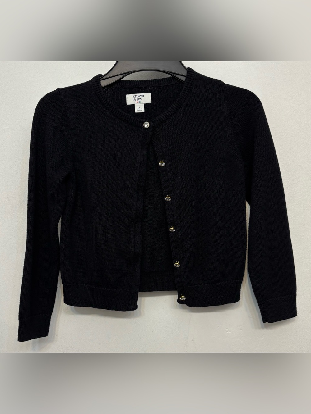 Crown & Ivy Kids Black Cropped Cardigan With Faux Jewel Buttons Girls Size 6